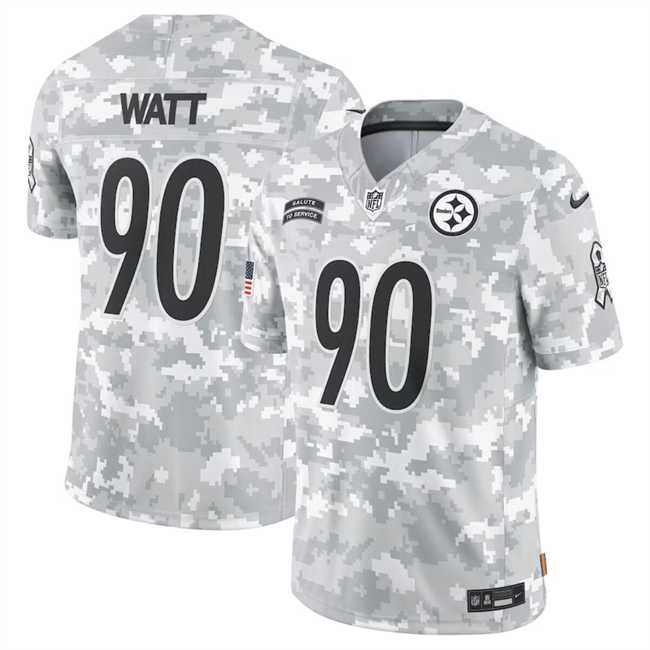 Mens Pittsburgh Steelers #90 T. J. Watt 2024 Arctic Camo Salute To Service Limited Stitched Jersey Dyin